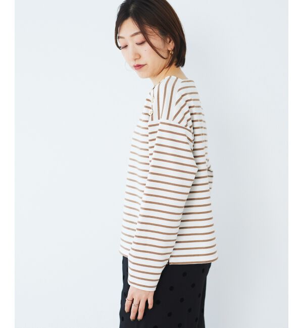  「ボタン付きボーダープルオーバー」|Tシャツ・カットソー|