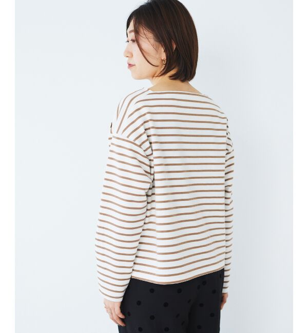  「ボタン付きボーダープルオーバー」|Tシャツ・カットソー|