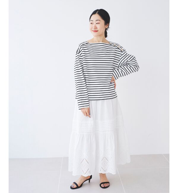  「ボタン付きボーダープルオーバー」|Tシャツ・カットソー|