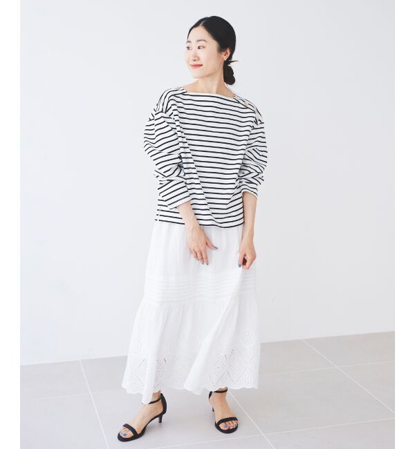  「ボタン付きボーダープルオーバー」|Tシャツ・カットソー|