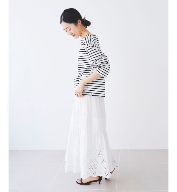  「ボタン付きボーダープルオーバー」|Tシャツ・カットソー|