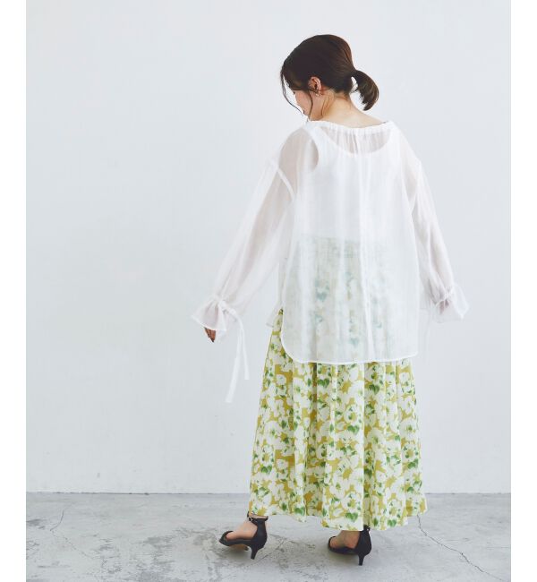 le.coeur blanc「《手洗い可能》シアーギャザーリボンブラウス」|シャツ・ブラウス|