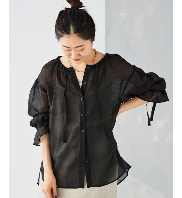 le.coeur blanc「《手洗い可能》シアーギャザーリボンブラウス」|シャツ・ブラウス|