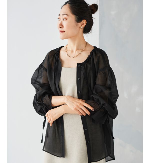 le.coeur blanc「《手洗い可能》シアーギャザーリボンブラウス」|シャツ・ブラウス|