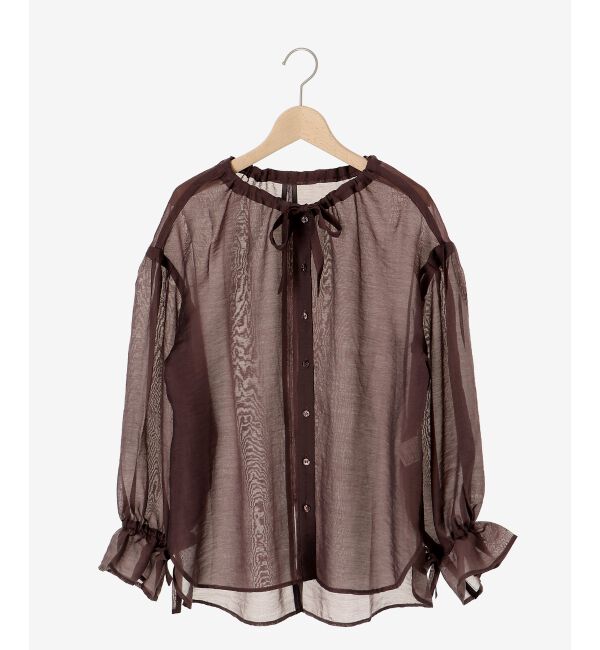 le.coeur blanc「《手洗い可能》シアーギャザーリボンブラウス」|シャツ・ブラウス|