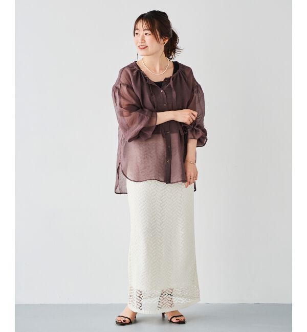 le.coeur blanc「《手洗い可能》シアーギャザーリボンブラウス」|シャツ・ブラウス|