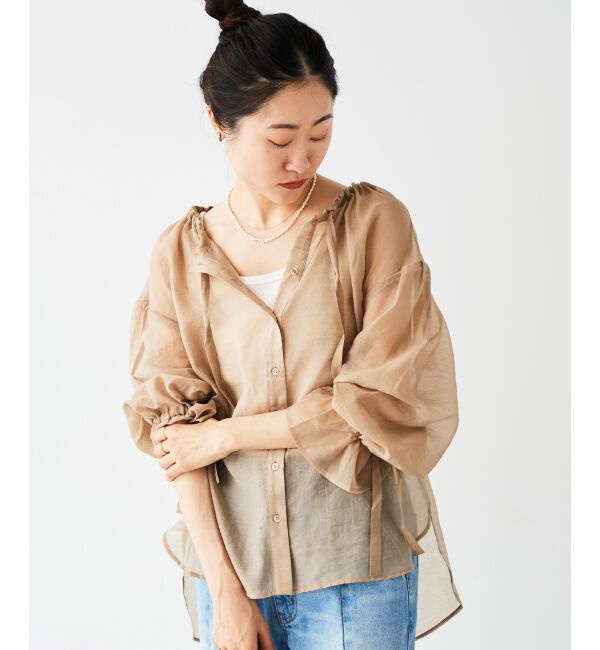 le.coeur blanc「《手洗い可能》シアーギャザーリボンブラウス」|シャツ・ブラウス|