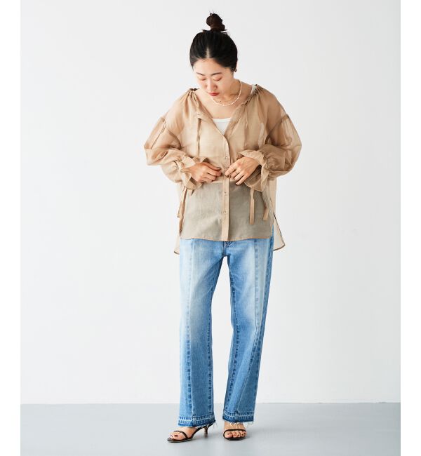 le.coeur blanc「《手洗い可能》シアーギャザーリボンブラウス」|シャツ・ブラウス|