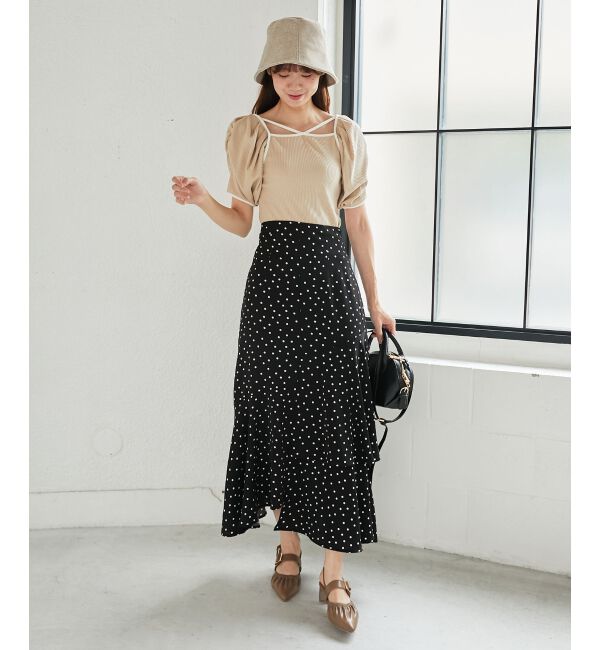 MAJESTICLEGON「パイピングリブトップス」|Tシャツ・カットソー|ベージュ