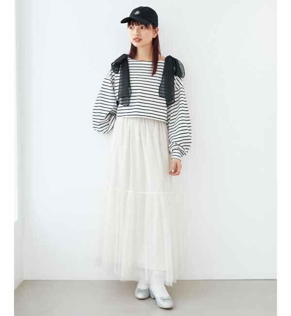 MAJESTICLEGON「ボーダー肩リボントップス」|Tシャツ・カットソー|ｱｲﾎﾞﾘｰ柄