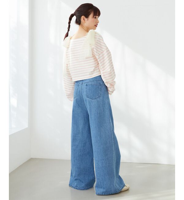 MAJESTICLEGON「ボーダー肩リボントップス」|Tシャツ・カットソー|