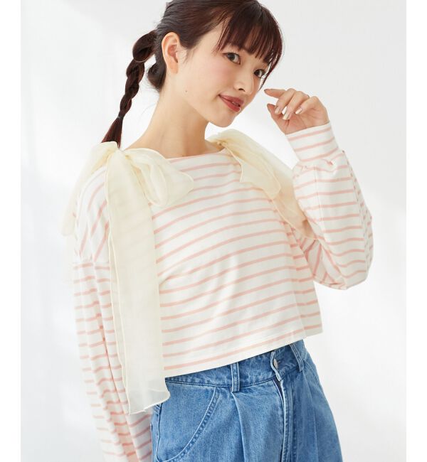 MAJESTICLEGON「ボーダー肩リボントップス」|Tシャツ・カットソー|