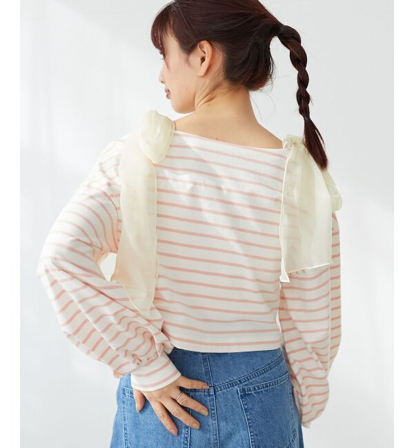 MAJESTICLEGON「ボーダー肩リボントップス」|Tシャツ・カットソー|