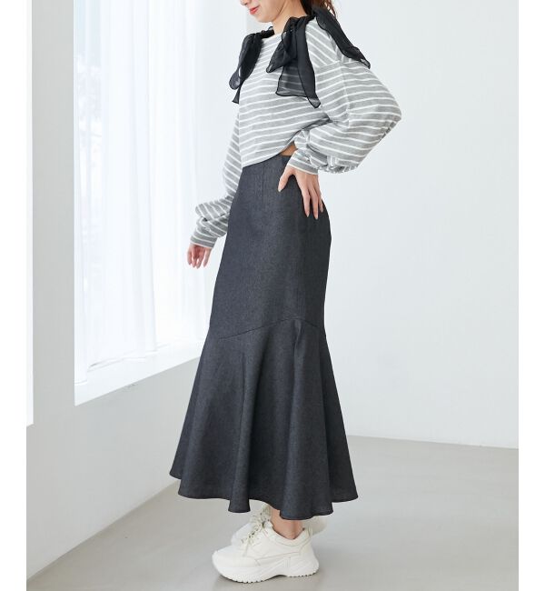 MAJESTICLEGON「ボーダー肩リボントップス」|Tシャツ・カットソー|