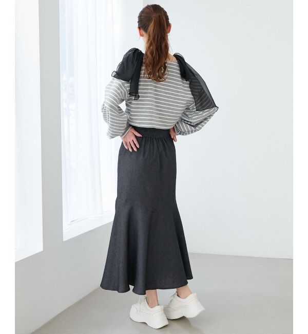 MAJESTICLEGON「ボーダー肩リボントップス」|Tシャツ・カットソー|