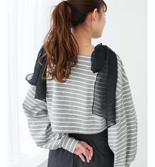 MAJESTICLEGON「ボーダー肩リボントップス」|Tシャツ・カットソー|