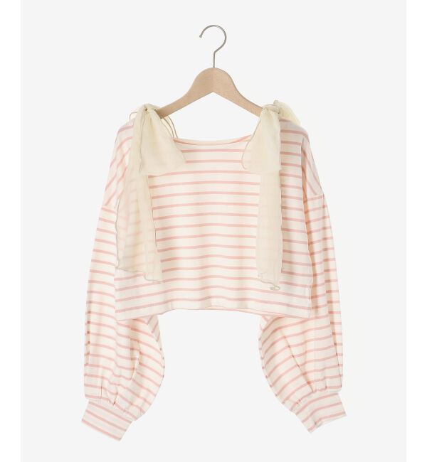 MAJESTICLEGON「ボーダー肩リボントップス」|Tシャツ・カットソー|