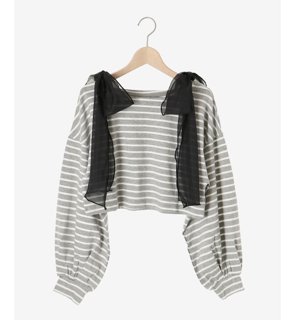 MAJESTICLEGON「ボーダー肩リボントップス」|Tシャツ・カットソー|