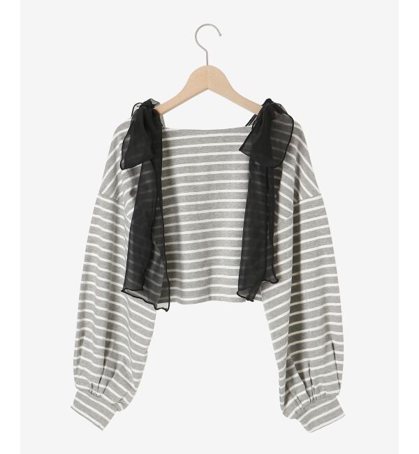 MAJESTICLEGON「ボーダー肩リボントップス」|Tシャツ・カットソー|