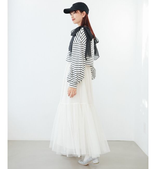 MAJESTICLEGON「ボーダー肩リボントップス」|Tシャツ・カットソー|