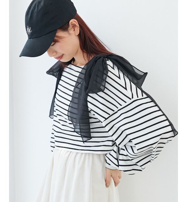 MAJESTICLEGON「ボーダー肩リボントップス」|Tシャツ・カットソー|