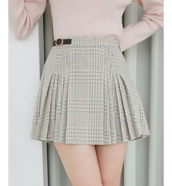 MAJESTICLEGON「サイドベルトプリーツミニスカパン」|スカート|ベージュ