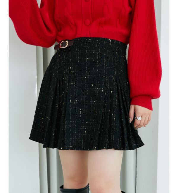 MAJESTICLEGON「サイドベルトプリーツミニスカパン」|スカート|ブラック柄