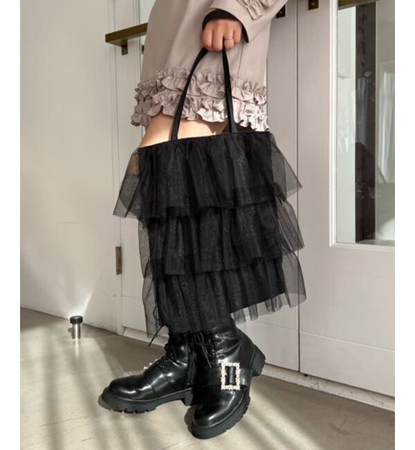 MAJESTICLEGON「チュールティアードトート」|トートバッグ|ブラック