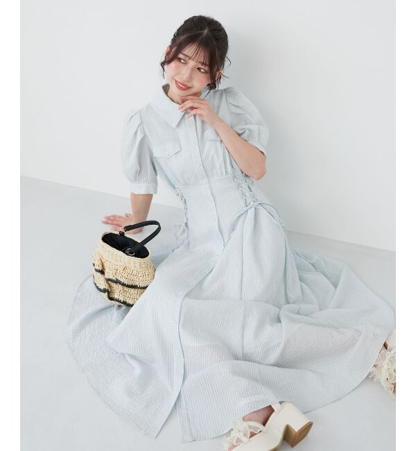  「サイドレースアップシャツワンピース」|ワンピース|