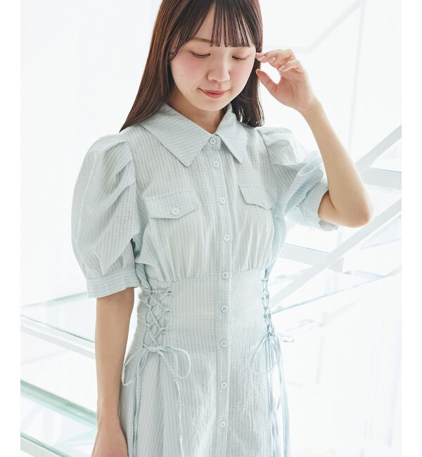  「サイドレースアップシャツワンピース」|ワンピース|