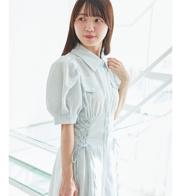  「サイドレースアップシャツワンピース」|ワンピース|