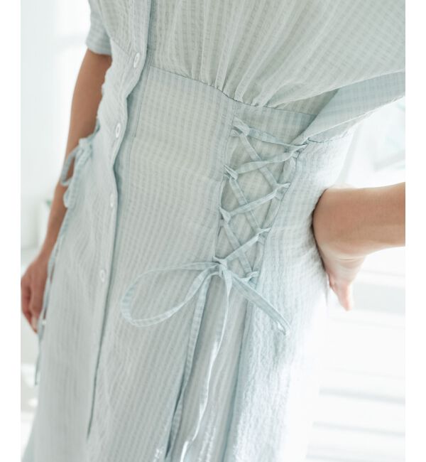  「サイドレースアップシャツワンピース」|ワンピース|