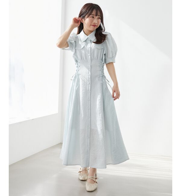  「サイドレースアップシャツワンピース」|ワンピース|