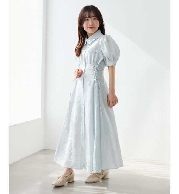  「サイドレースアップシャツワンピース」|ワンピース|