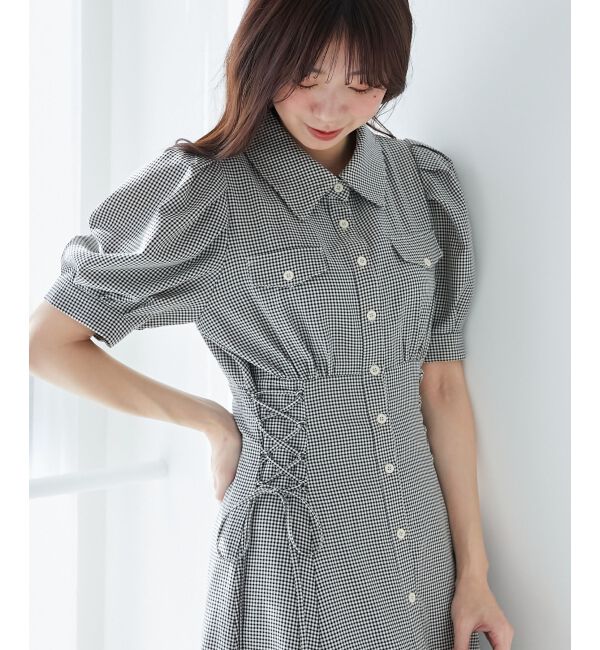  「サイドレースアップシャツワンピース」|ワンピース|