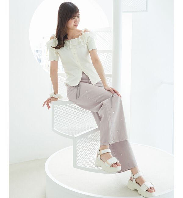  「シアーフリルオフショルカットトップス」|Tシャツ・カットソー|