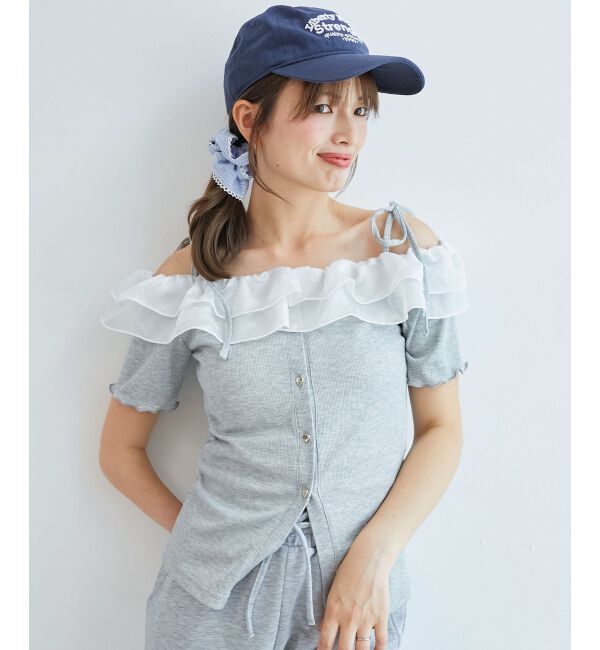  「シアーフリルオフショルカットトップス」|Tシャツ・カットソー|