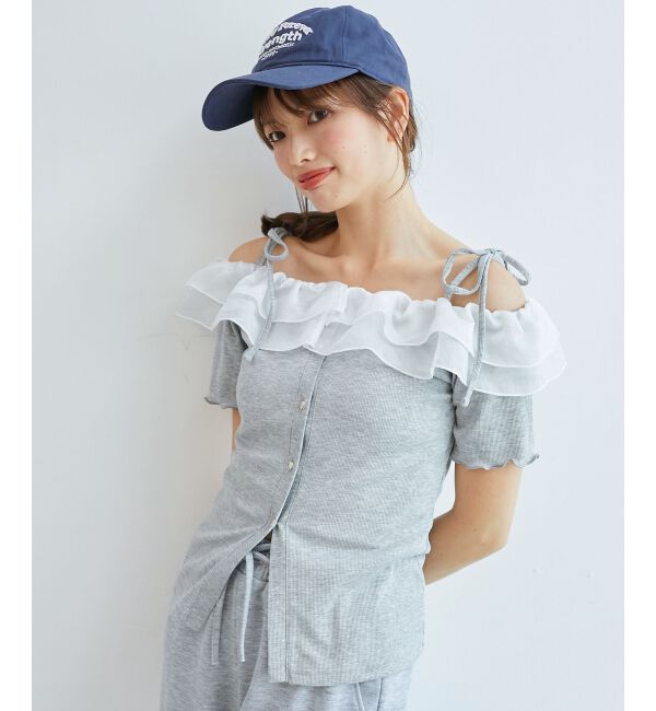  「シアーフリルオフショルカットトップス」|Tシャツ・カットソー|