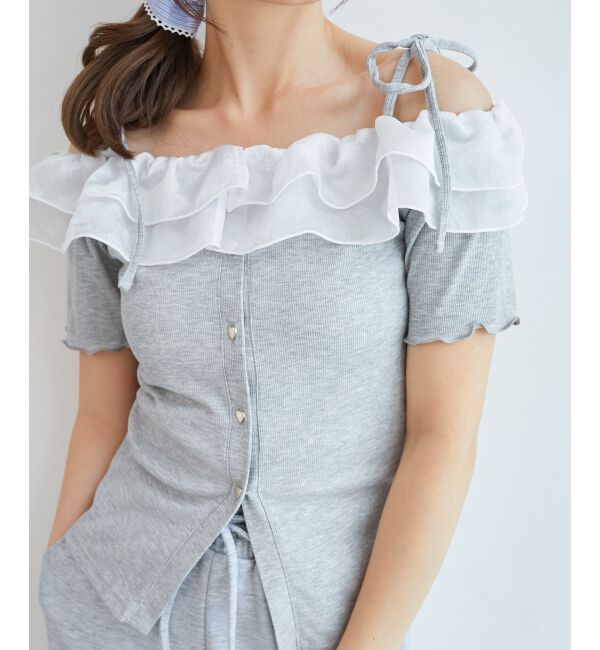  「シアーフリルオフショルカットトップス」|Tシャツ・カットソー|