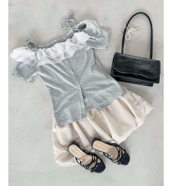  「シアーフリルオフショルカットトップス」|Tシャツ・カットソー|