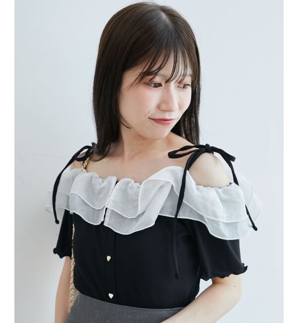  「シアーフリルオフショルカットトップス」|Tシャツ・カットソー|