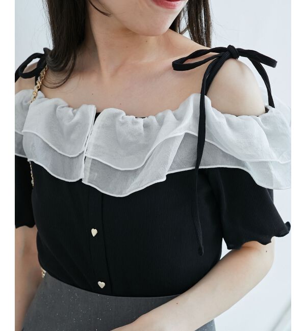  「シアーフリルオフショルカットトップス」|Tシャツ・カットソー|
