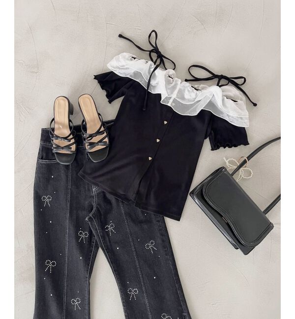  「シアーフリルオフショルカットトップス」|Tシャツ・カットソー|