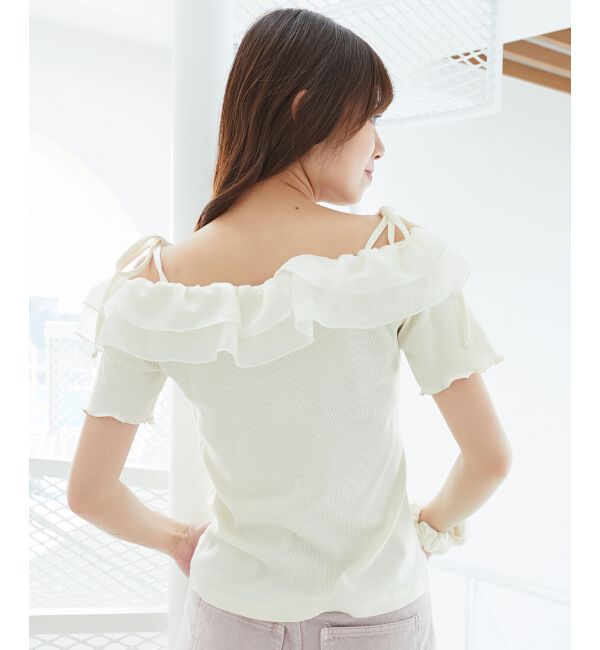  「シアーフリルオフショルカットトップス」|Tシャツ・カットソー|