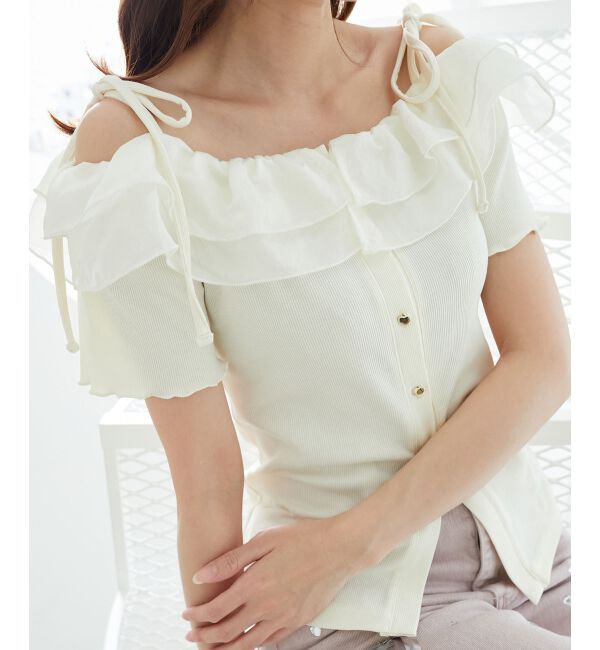  「シアーフリルオフショルカットトップス」|Tシャツ・カットソー|