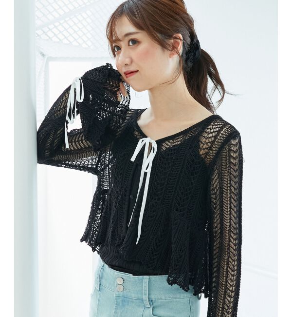  「キャミセットレーシー長袖カーデ」|カーディガン|