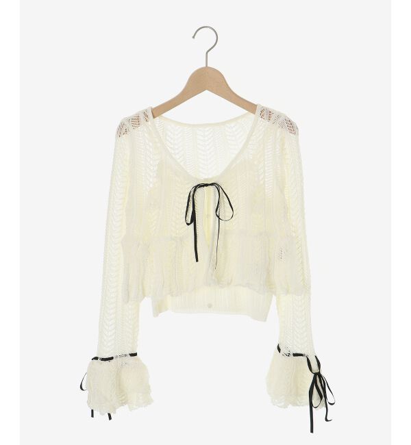  「キャミセットレーシー長袖カーデ」|カーディガン|