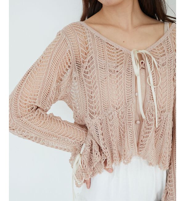  「キャミセットレーシー長袖カーデ」|カーディガン|ピンク