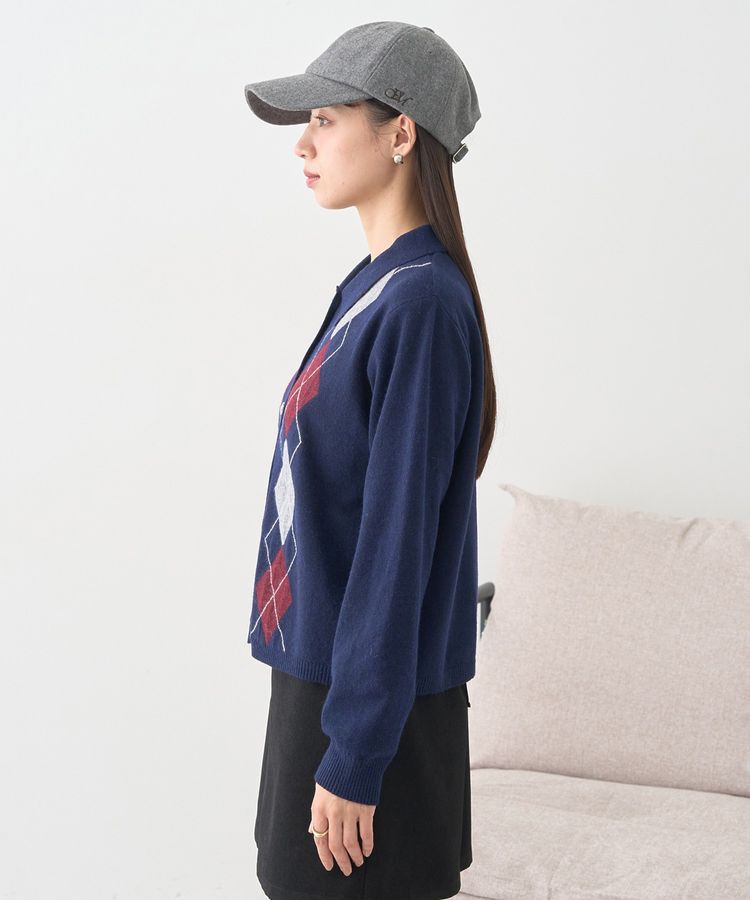 earth music&ecology「襟付きアーガイルニットカーディガン」|カーディガン|