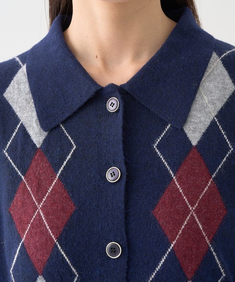 earth music&ecology「襟付きアーガイルニットカーディガン」|カーディガン|